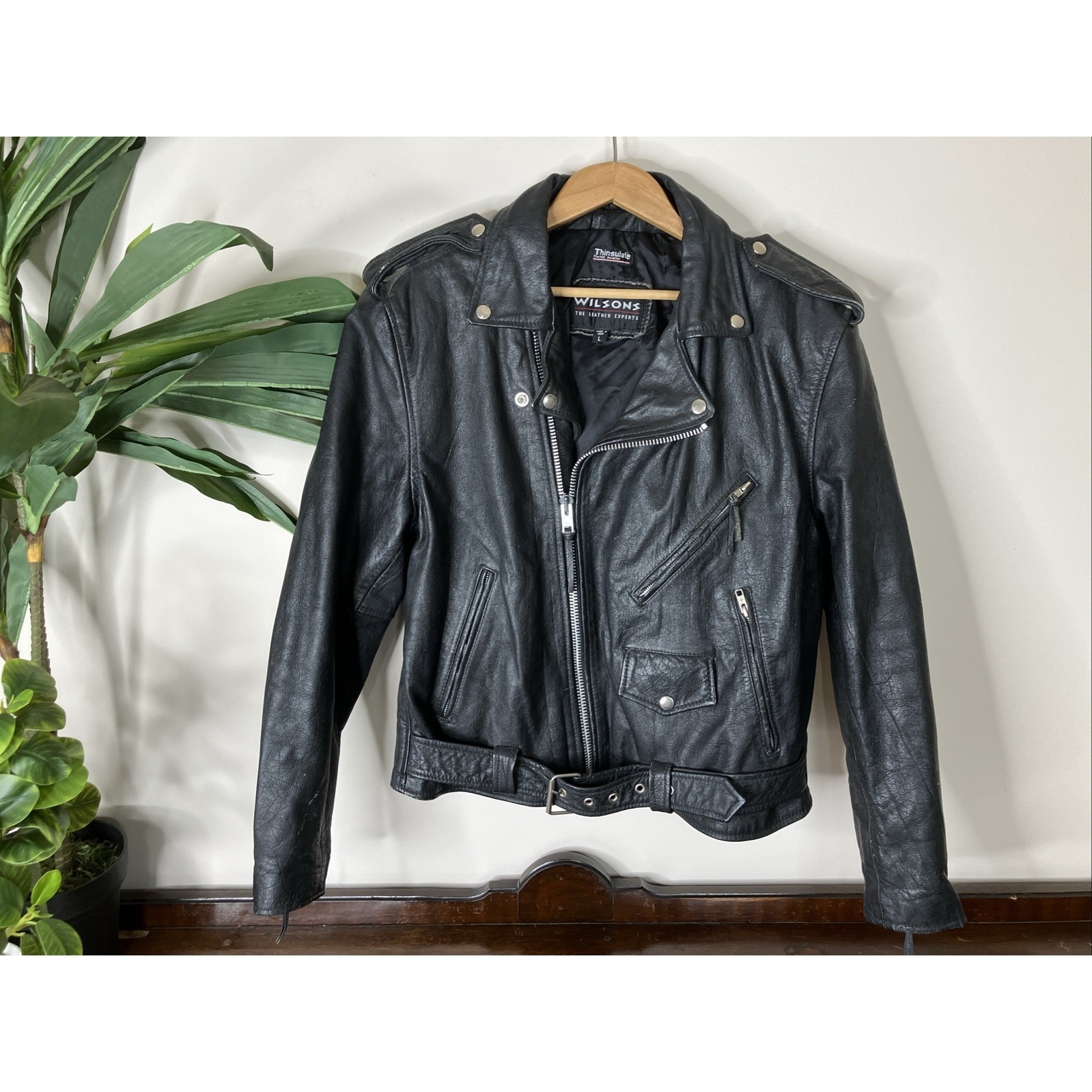 Vtg Wilsons Open Road Motorcycle Black Leather Jacket Mens L Bomber Thinsulate